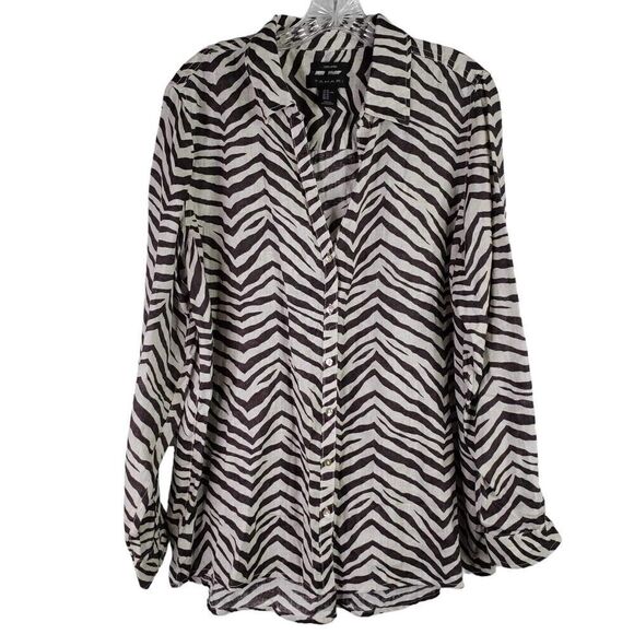 Tahari Shirt Womens XL Zebra Stripe Linen Button Up Long Sleeve Lagenlook - Picture 2 of 8